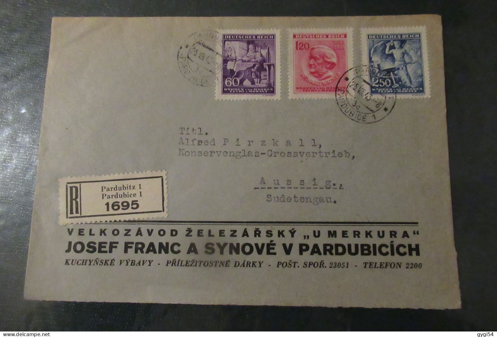 BOHEME ET MORAVIE Lettre Recommandée Du 25 08 1943  DE Bardubitz  Pour Aussig - Covers & Documents