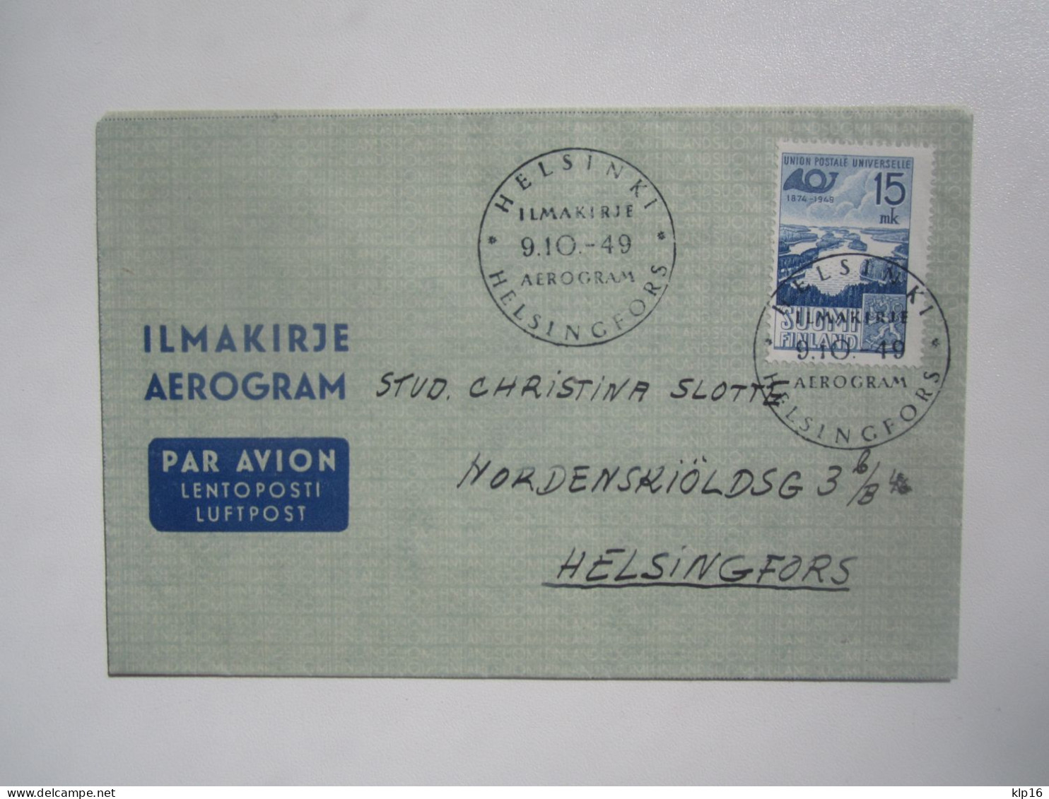 1949 FINLAND HELSINKI AEROGRAM - Briefe U. Dokumente