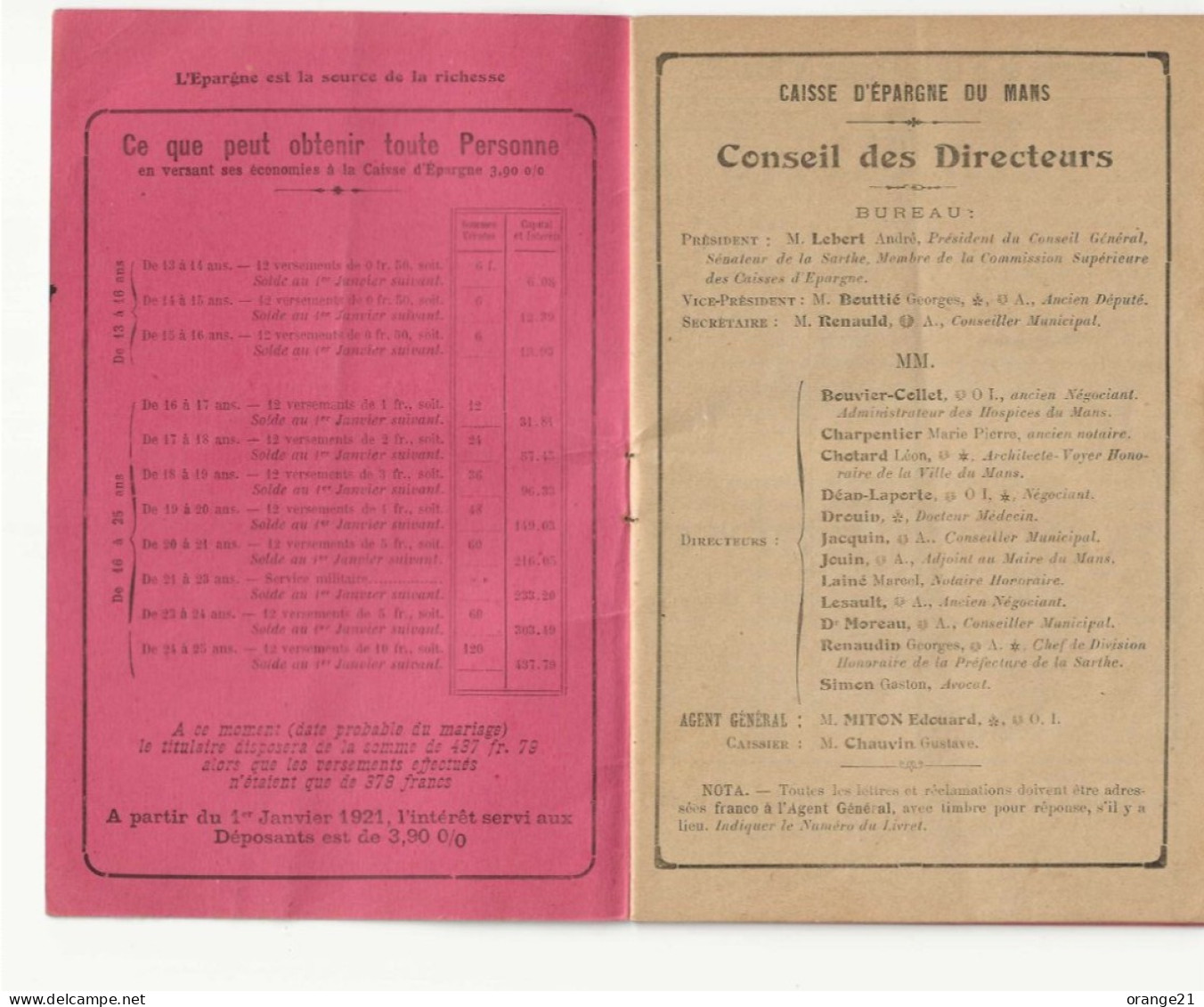 Livret De Caisse D'eppargne Scolaire Du Mans 1926 - Other & Unclassified