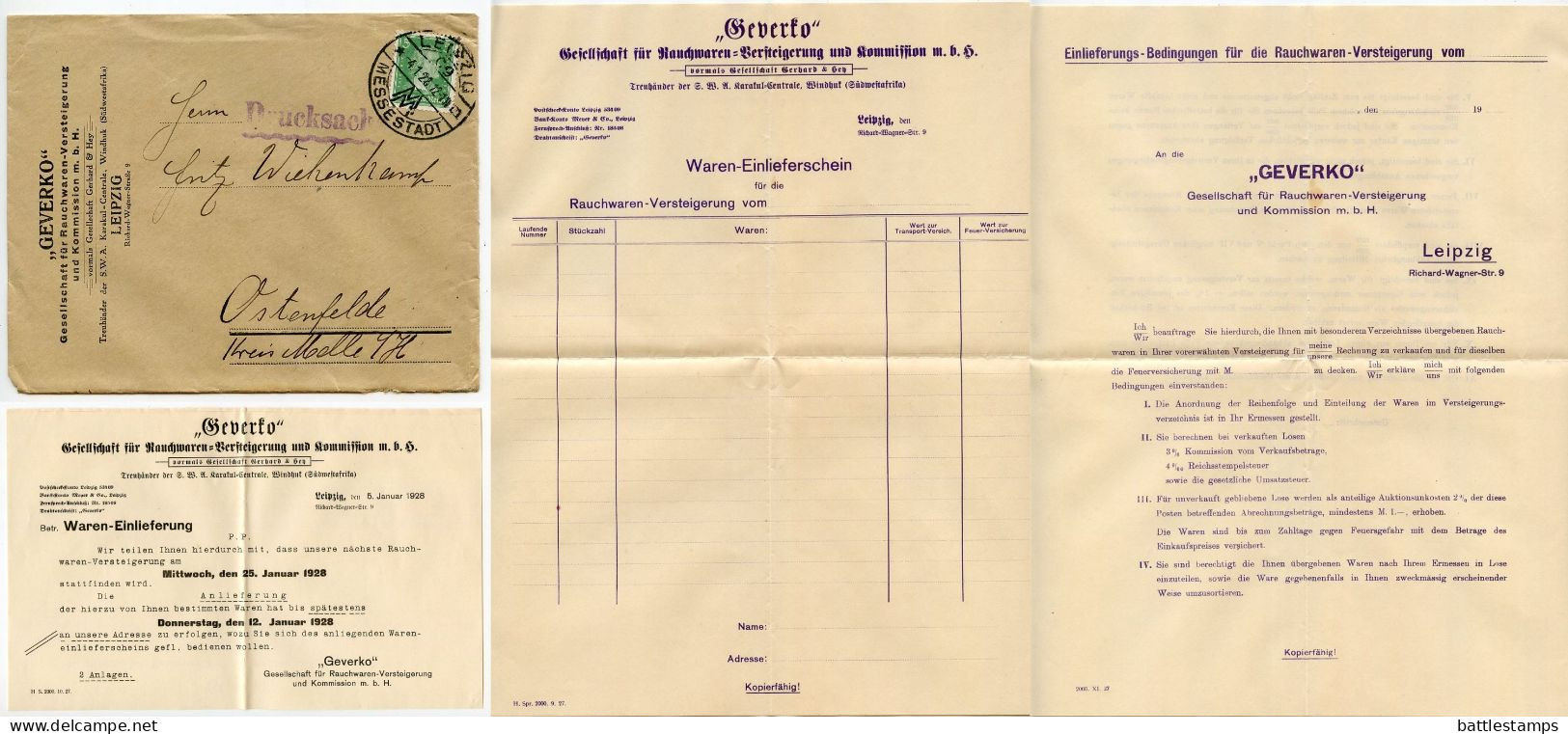 Germany 1928 Cover & Letters; Leipzig - Geverko, Gesellschaft Für Rauchwaren-Versteigerung Und Kommission; 5pf. Schiller - Covers & Documents