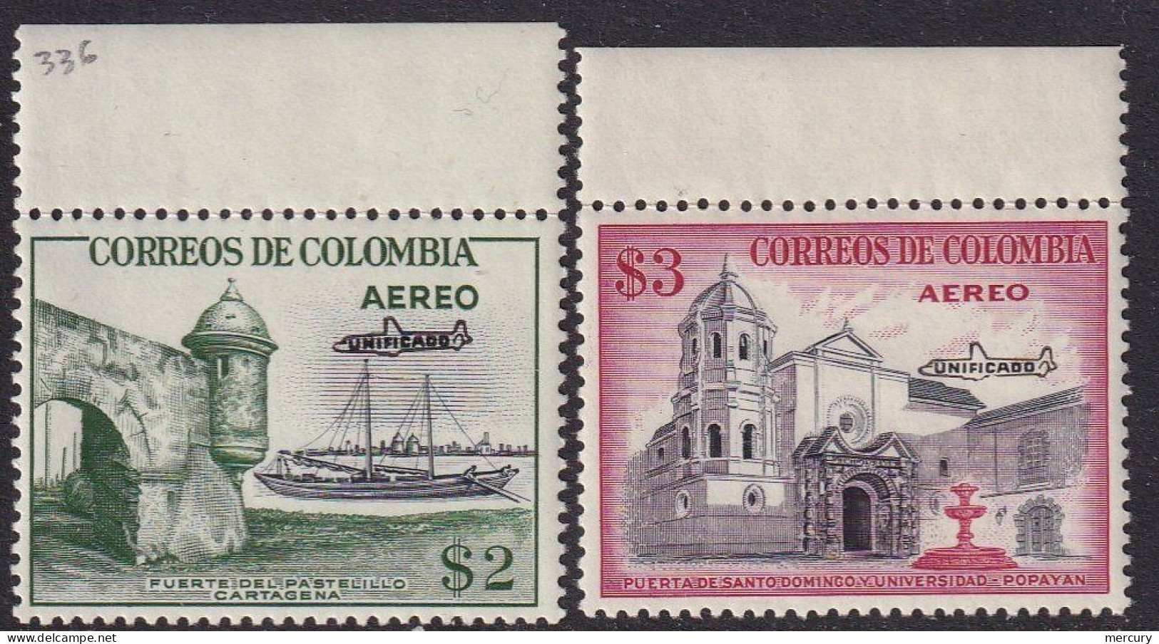 2 Valeurs Avion UNIFICADO De 1959/60 - Kolumbien