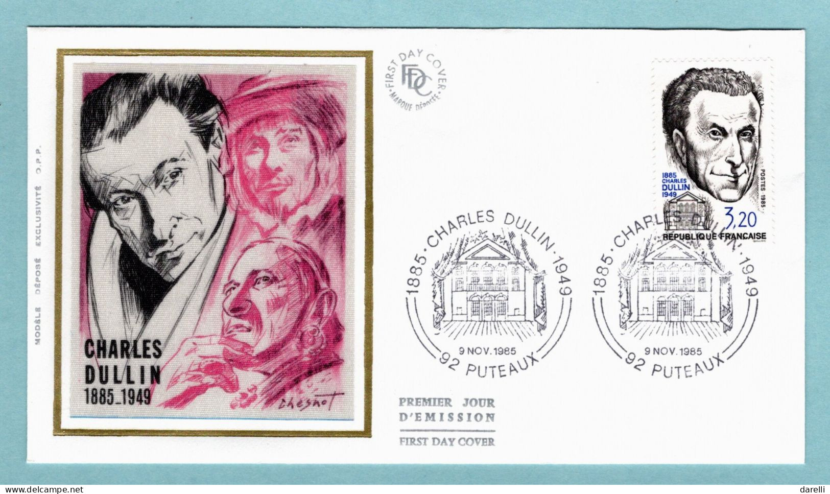 FDC France 1985 - Charles Dullin - Comédien - YT 2390 - 92 Puteaux (soie) - 1980-1989