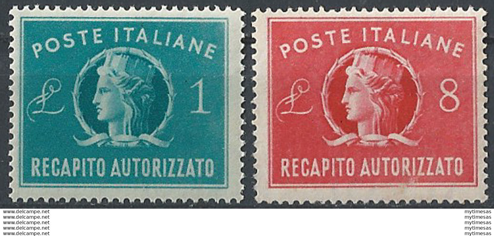 1947 Italia Turrita 2v. MNH Sass RA N. 8/9 - 1946-60: Mint/hinged