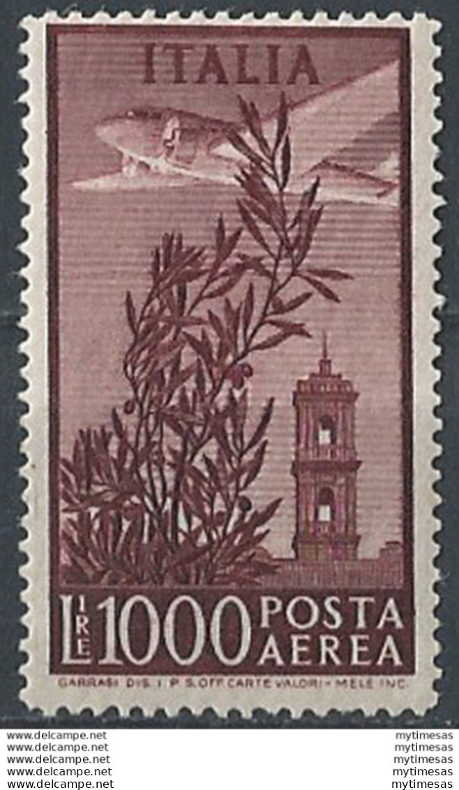 1948 Italia L. 1000 Bruno Fil. Ruota Sx Bassa MNH Cat Spec. N. 24 - 1946-60: Mint/hinged