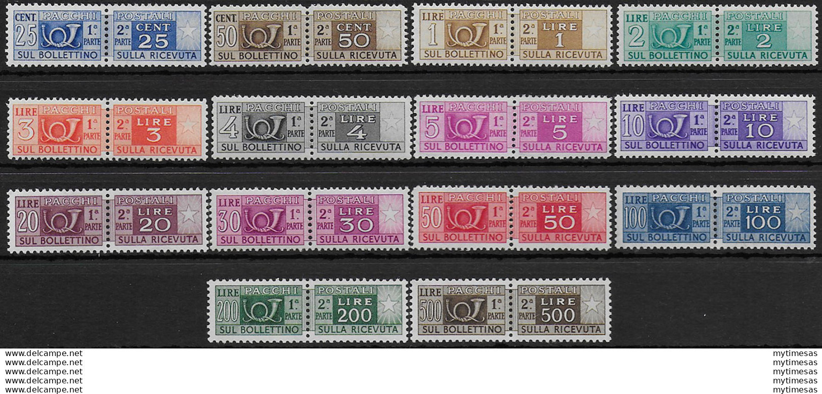 1946-51 Italia Pacchi Postali Ruota Bc 14v. MNH Sassone N. 66/80-79 - 1946-60: Mint/hinged