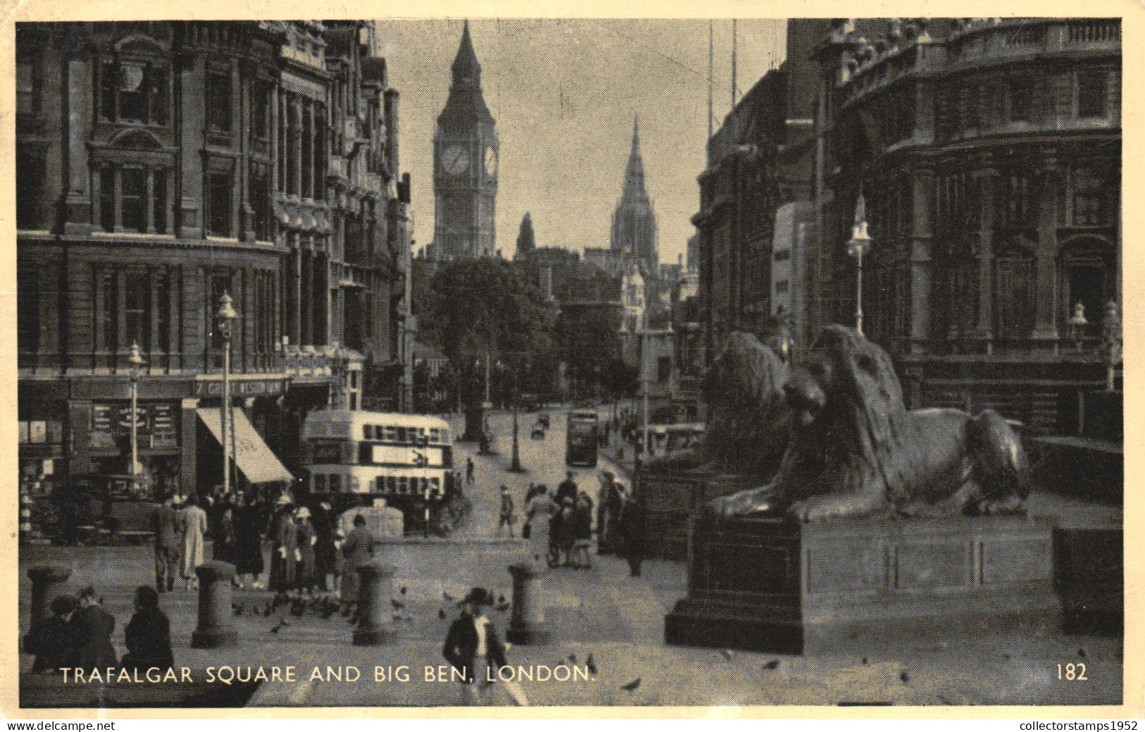 TRAFALGAR SQUARE, LONDON, ARCHITECTURE, TOWER WITH CLOCK, BUS, STATUE, LIONS, ENGLAND, UNITED KINGDOM, POSTCARD - Trafalgar Square