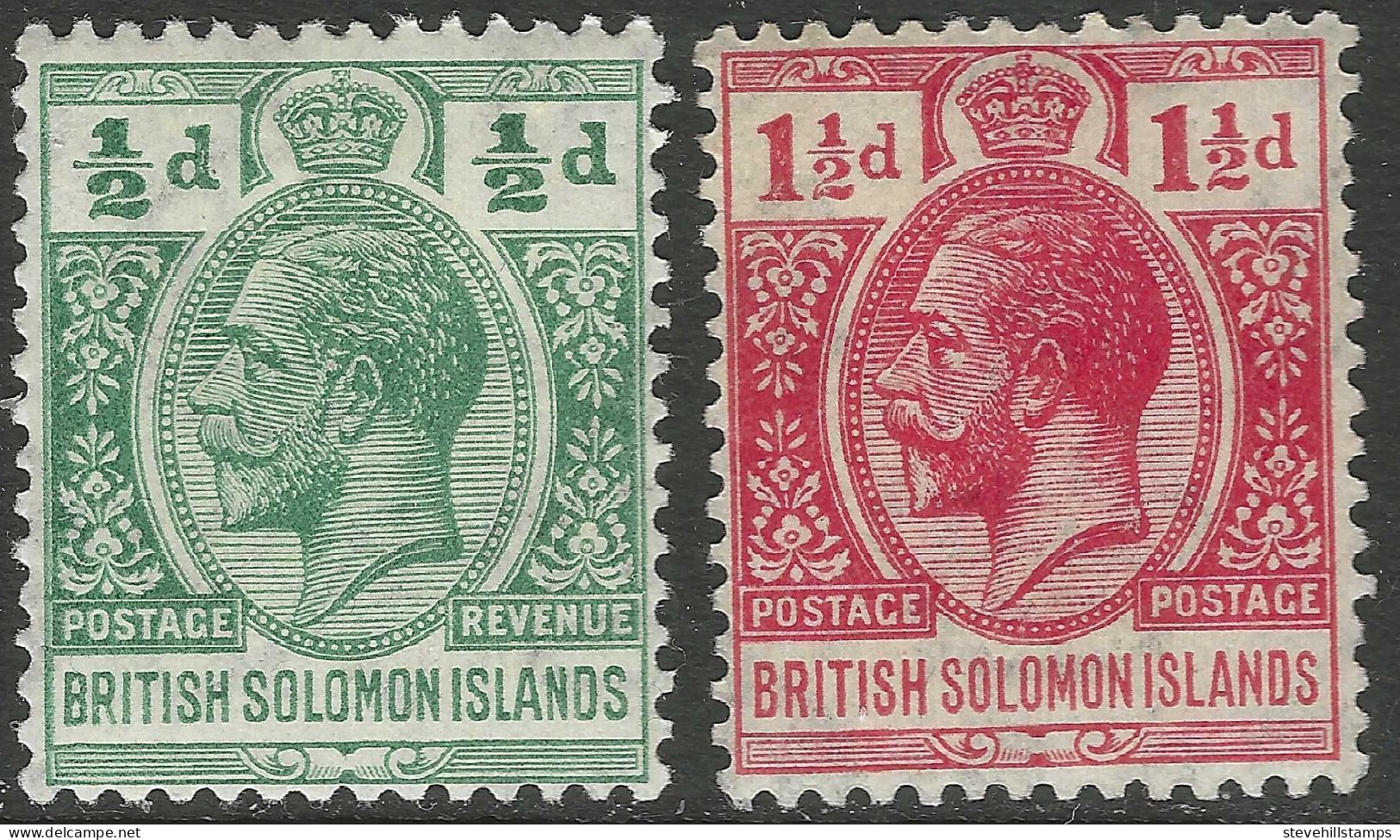 British Solomon Islands. 1922-31 KGV. ½d, 1½d MH. Mult Script CA W/M SG 39, 42. M5018 - Iles Salomon (...-1978)
