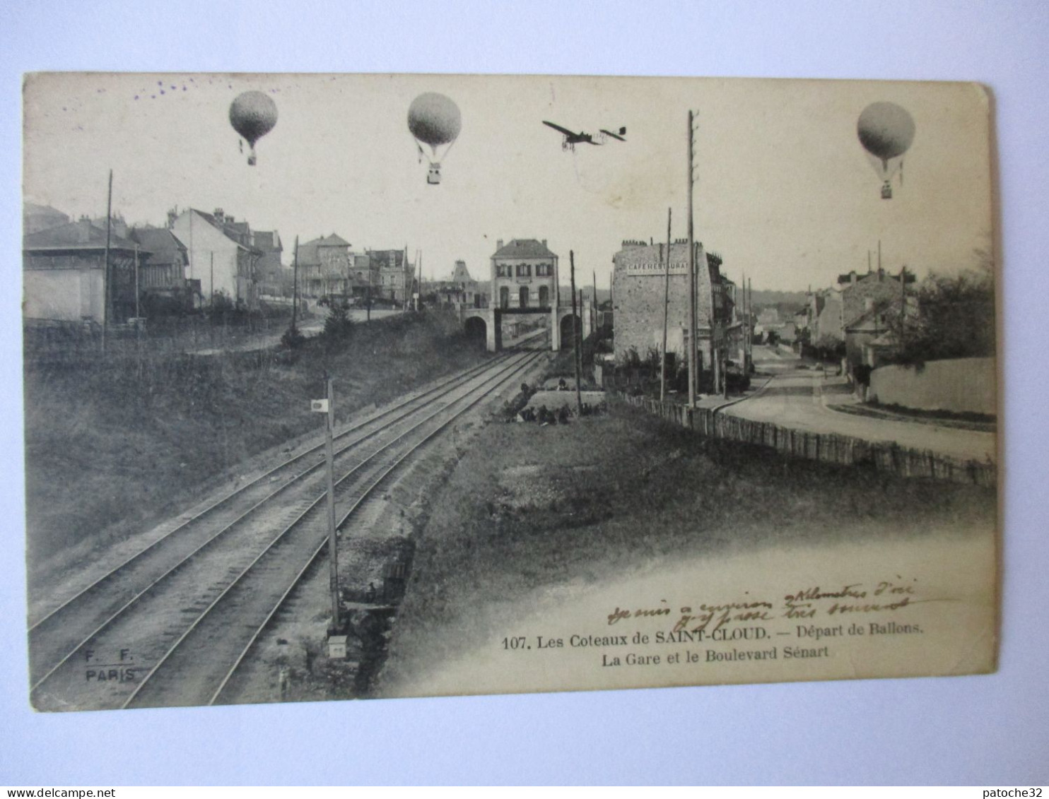 Cpa...les Coteaux De Saint-Cloud...départ De Ballons...la Gare Et Le Boulevard Senart..1915..(correspondance Militaire). - Saint Cloud