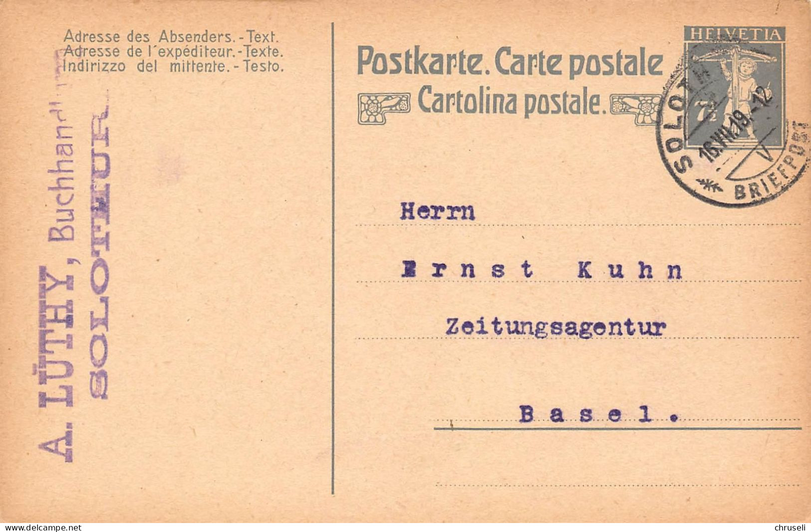 Solothurn Buchhandlung A. Lüthy  Firmen Gewerbestempel Besonderheiten - Enteros Postales