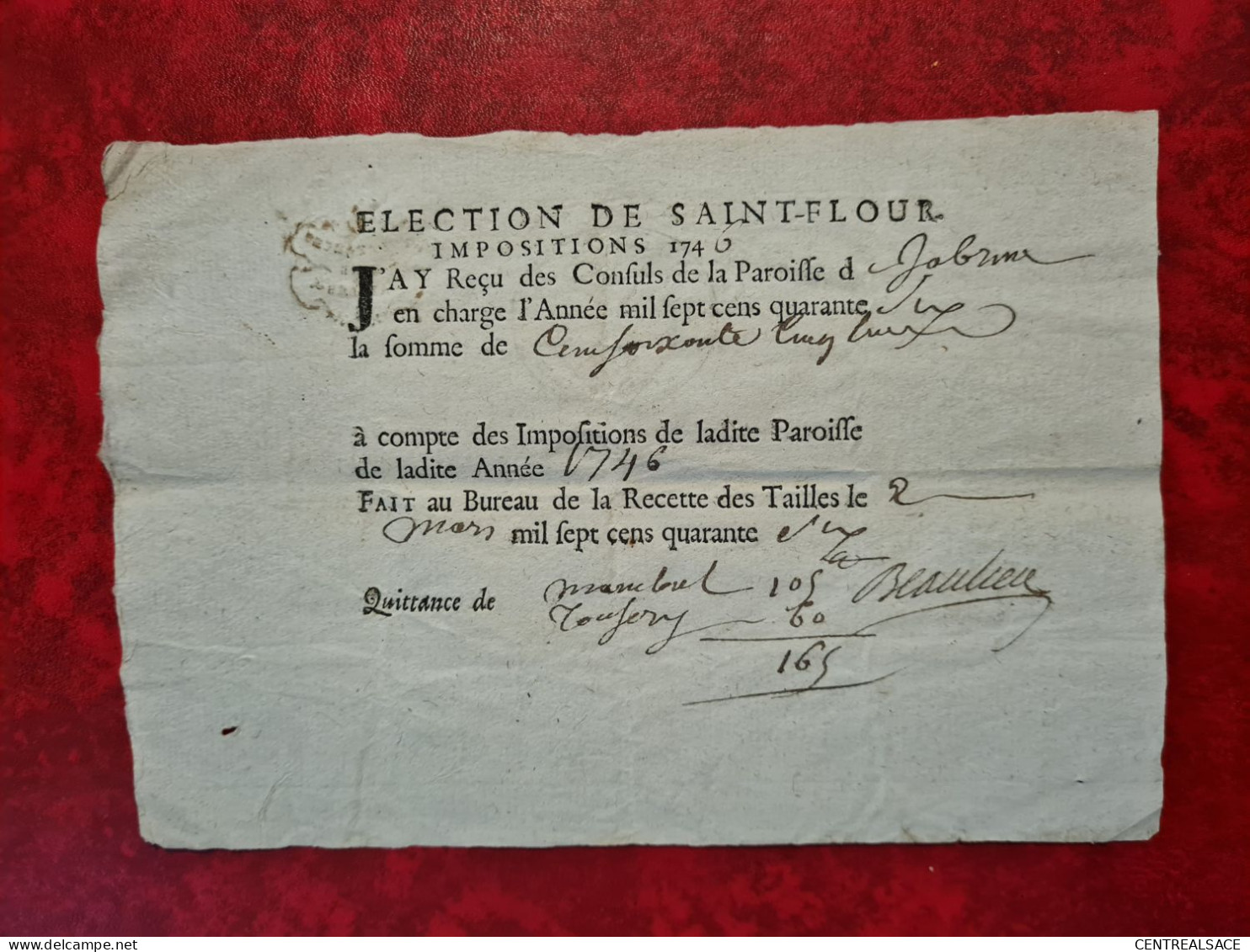 ELECTION DE SAINT FLOUR IMPOSITIONS 1748 QUITTANCE GENERALITE AUVERGNE QUITTANCE DES TAILLES - Documentos Históricos