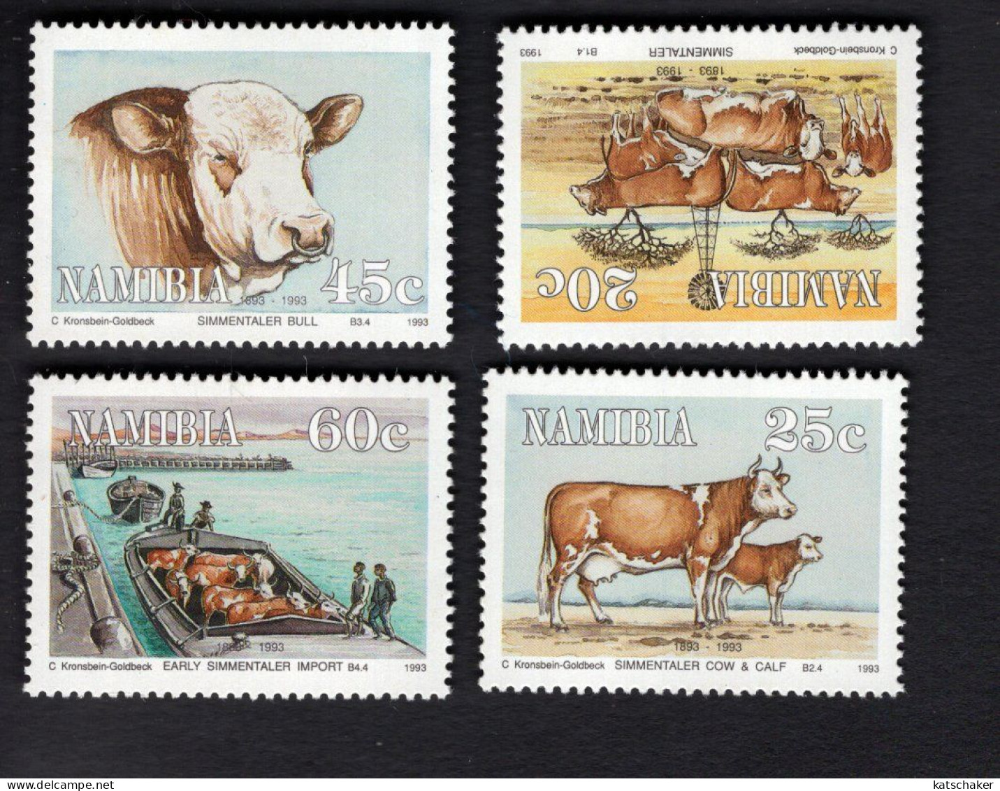 2025322364 1993 SCOTT 730 733  (XX) POSTFRIS MINT NEVER HINGED - ARRIVAL OF SIMMENTALER CATLE IN NAMIBIA - CENT. - Namibie (1990- ...)