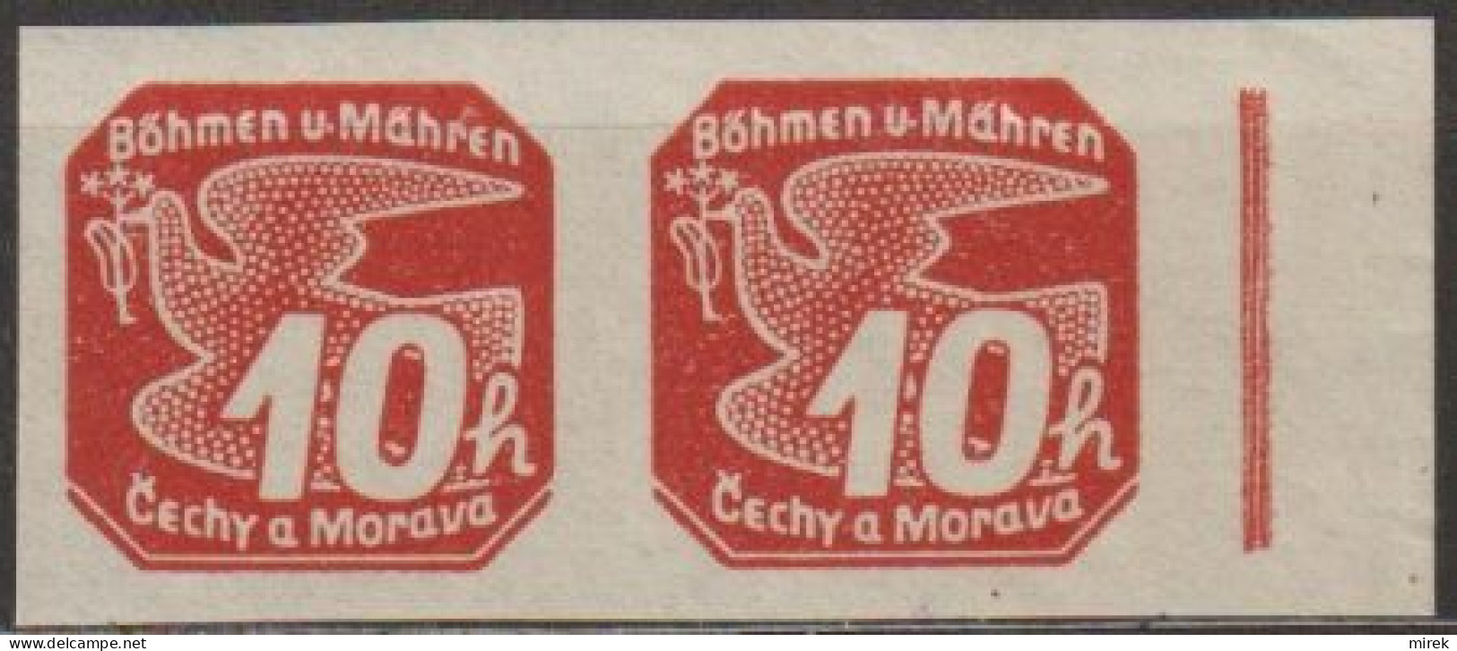 020/ Pof. NV 5, Brownish Red, Border Pair, Broken Frame - Unused Stamps