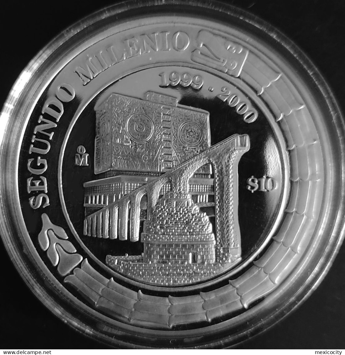 MEXICO 1999 $10 SECOND MILLENNIUM 2 Oz. .999 Silver Coin, PROOF State See Imgs., Nice, Rather Scarce - Mexico