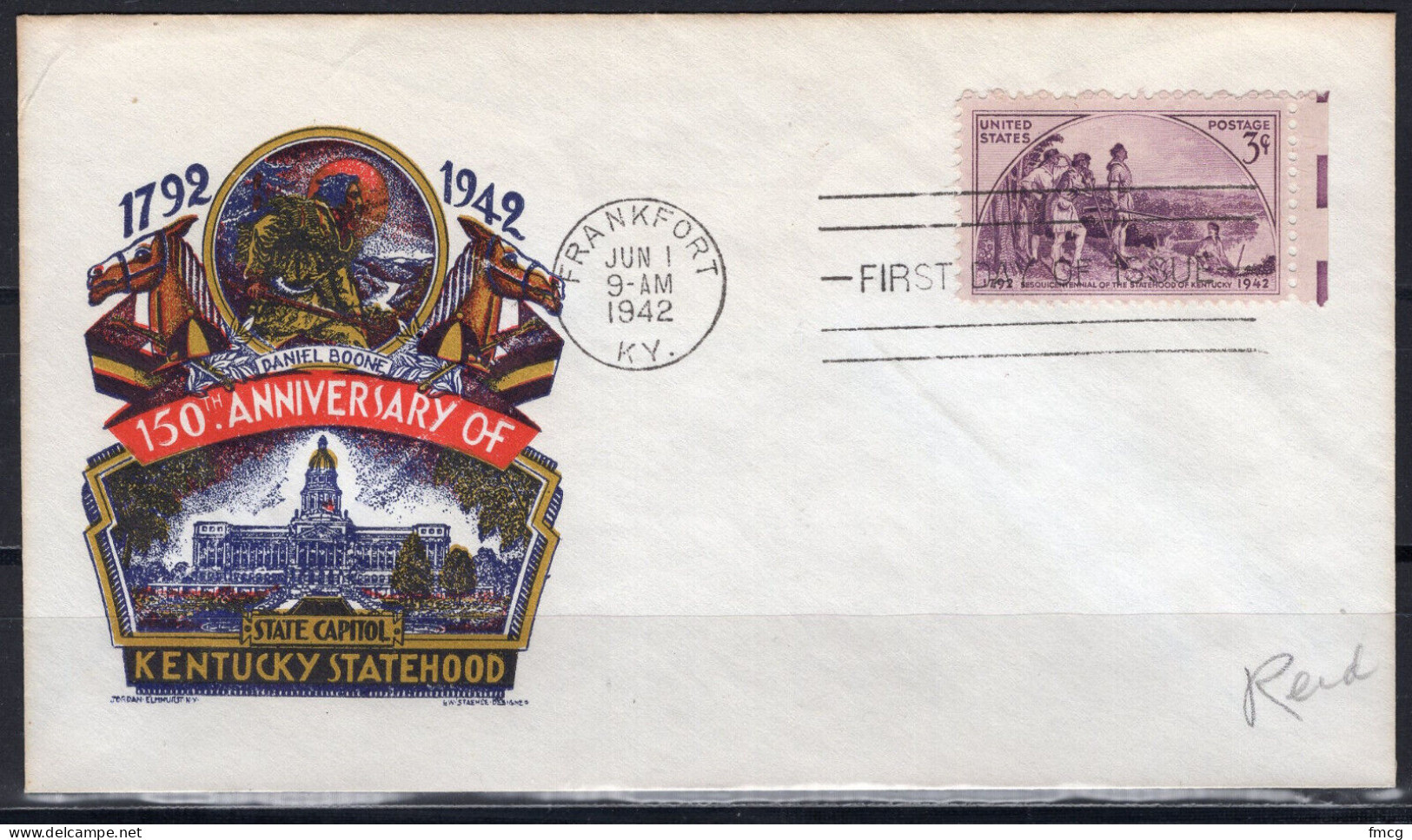 1942 Staehle First Day Cover - Kentucky Statehood - 1941-1950