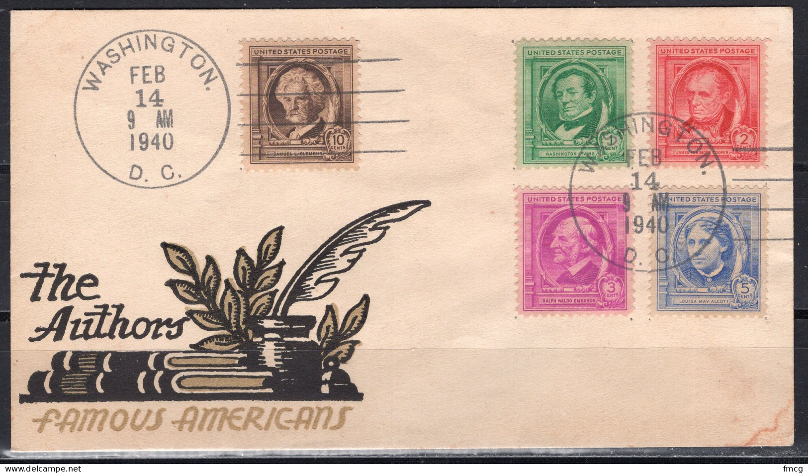 1940 Staehle First Day Cover - Famous Americans, Authors, 5 Stamps - 1941-1950