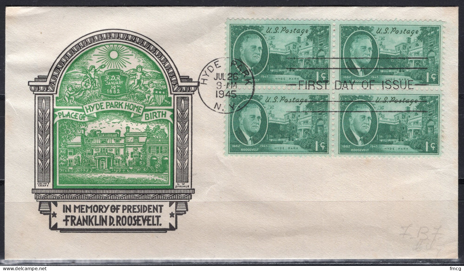 1945 Staehle First Day Cover - 1 Cent Roosevelt - 1941-1950