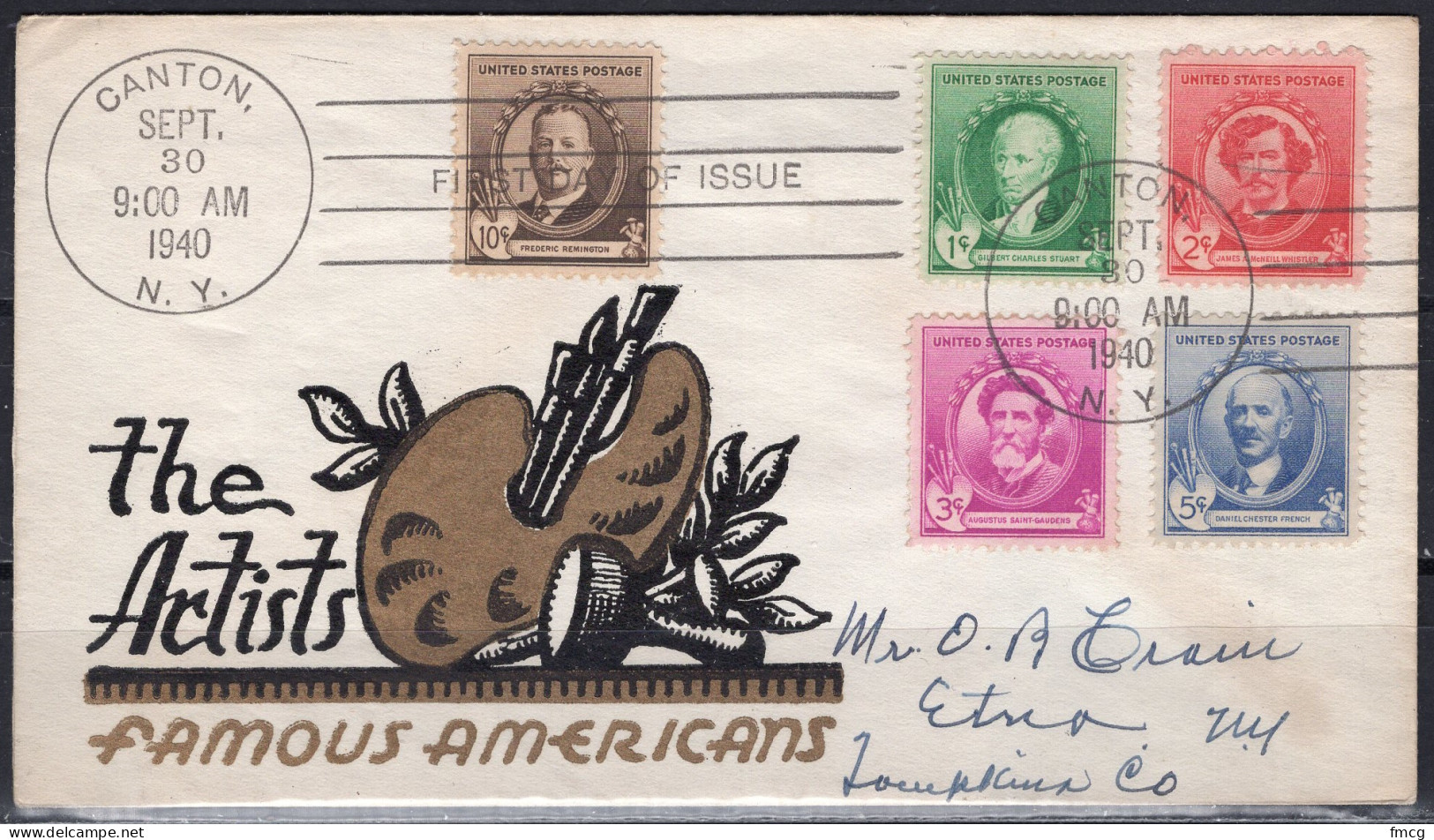 1940 Staehle First Day Cover - Famous Americans, Artists, 5 Stamps - 1941-1950