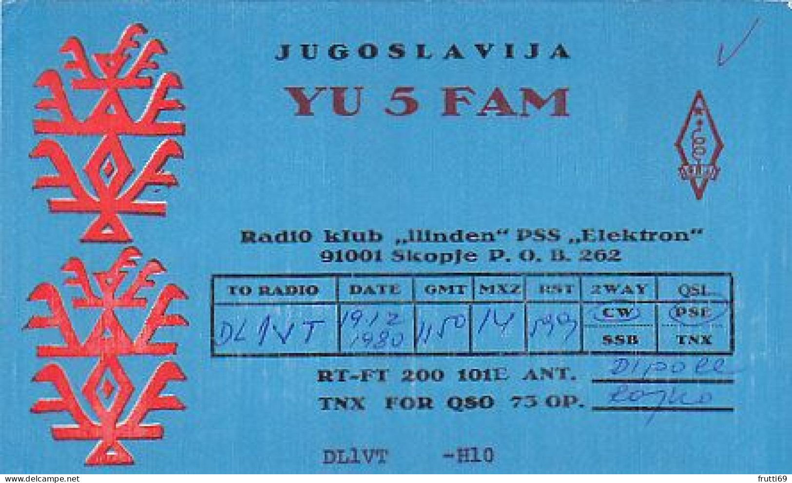 AK 210710  QSL - Yugoslavia - Skjopje - Radio Amateur