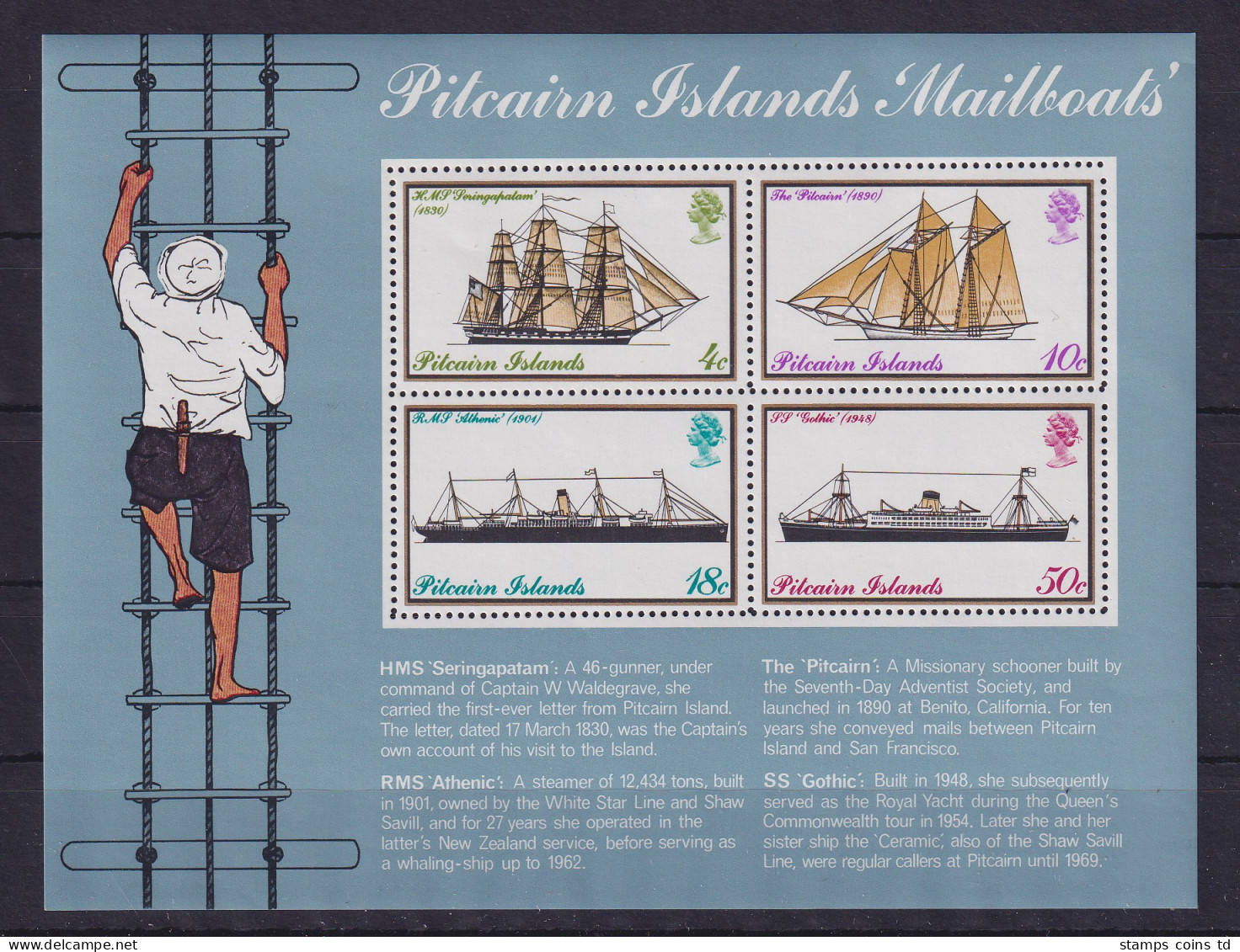 Pitcairn Islands 1975 Postschiffe Mi.-Nr. Block 2 Postfrisch ** - Pitcairneilanden