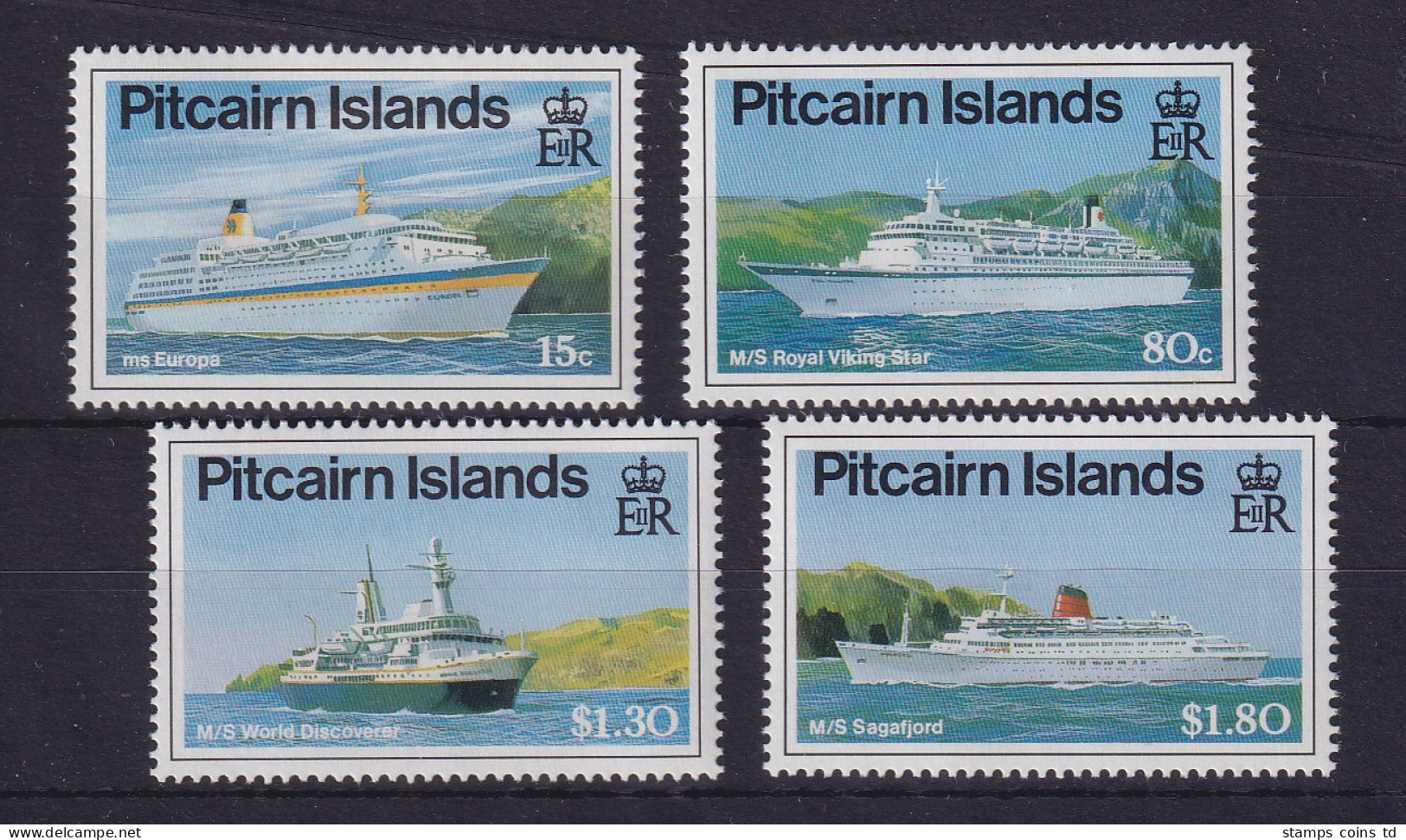 Pitcairn Islands 1991 Kreuzfahrtschiffe Mi.-Nr. 377-380 Postfrisch ** - Pitcairn Islands