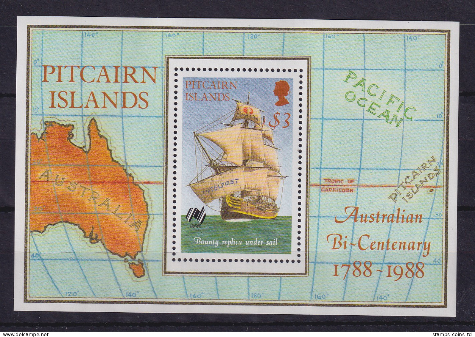 Pitcairn Islands 1988 200-Jahr-Feier Australiens Mi.-Nr. Block 9 Postfrisch ** - Islas De Pitcairn