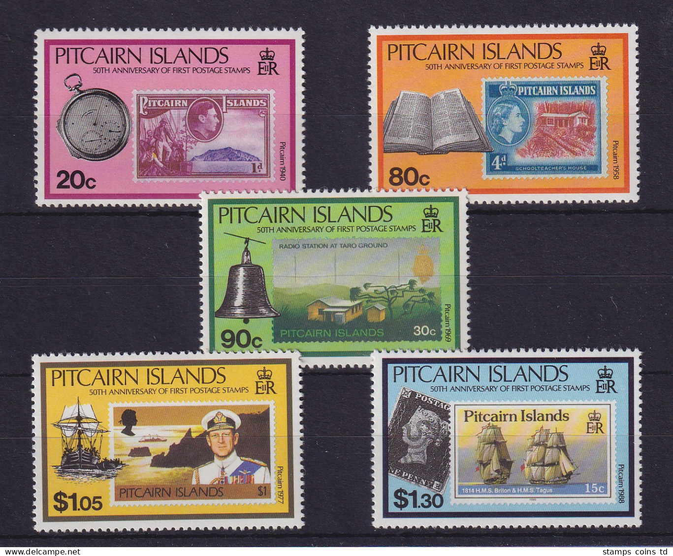 Pitcairn Islands 1990 - 50 Jahre Eigene Briefmarken Mi.-Nr. 362-366 ** - Islas De Pitcairn