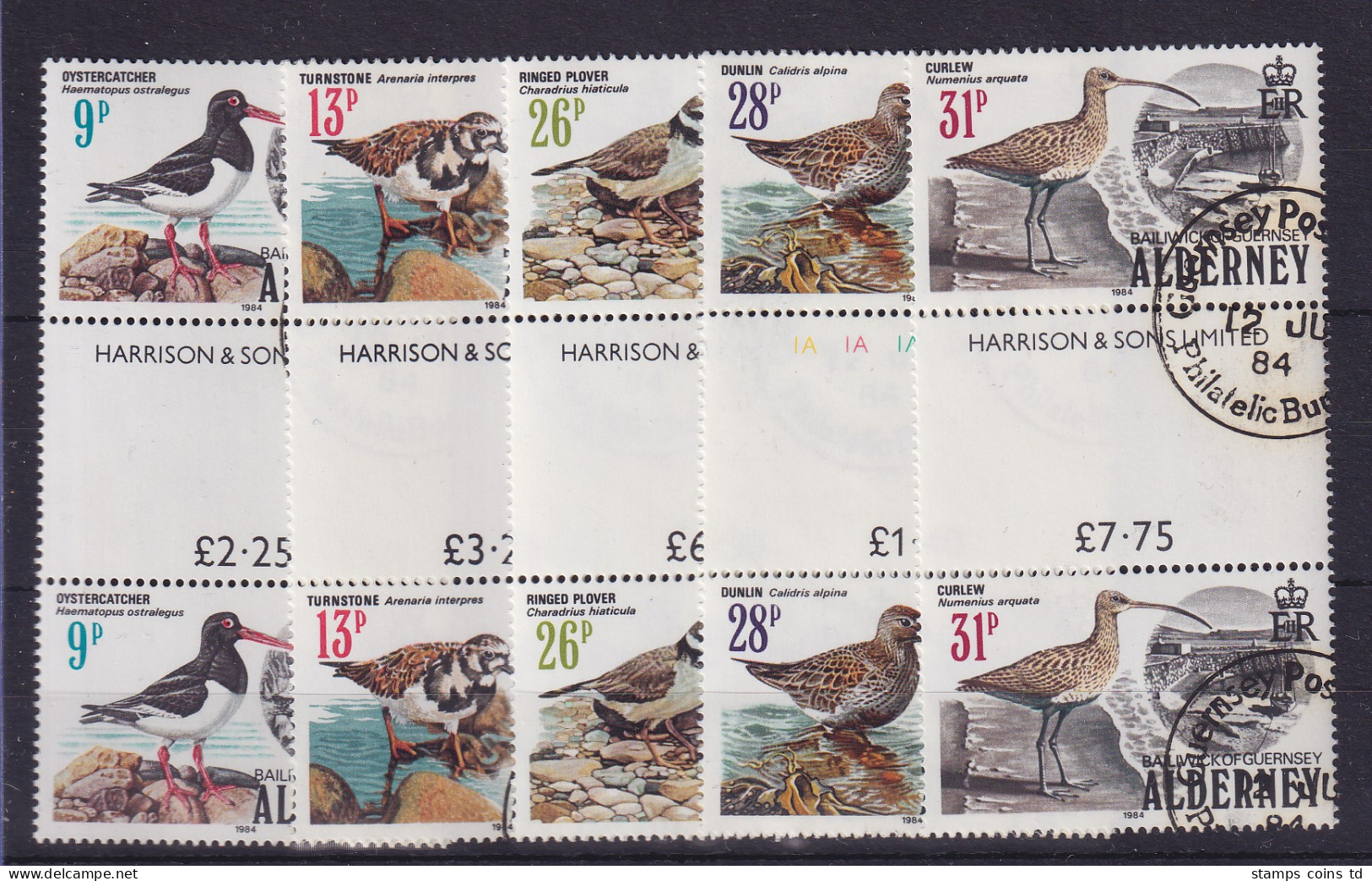 Guernsey Alderney 1984 Seevögel Mi.-Nr. 13-17 Zwischenstegpaare Gestempelt - Guernesey