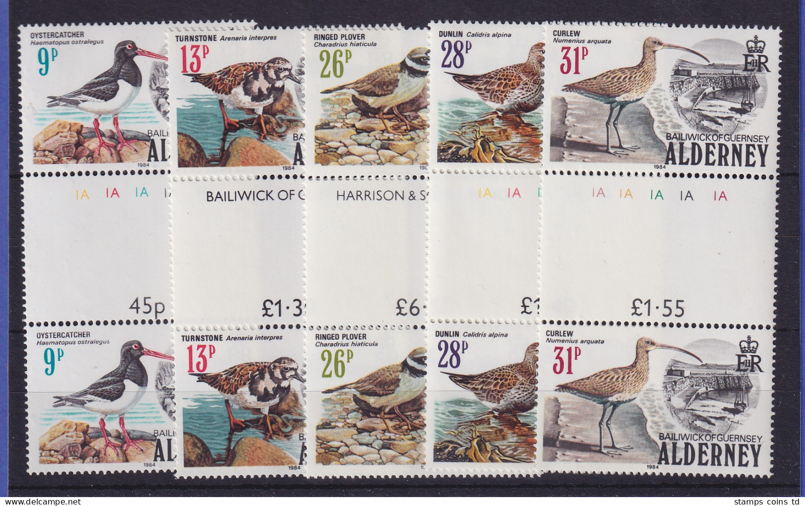 Guernsey Alderney 1984 Seevögel Mi.-Nr. 13-17 Zwischenstegpaare Postfrisch ** - Guernesey