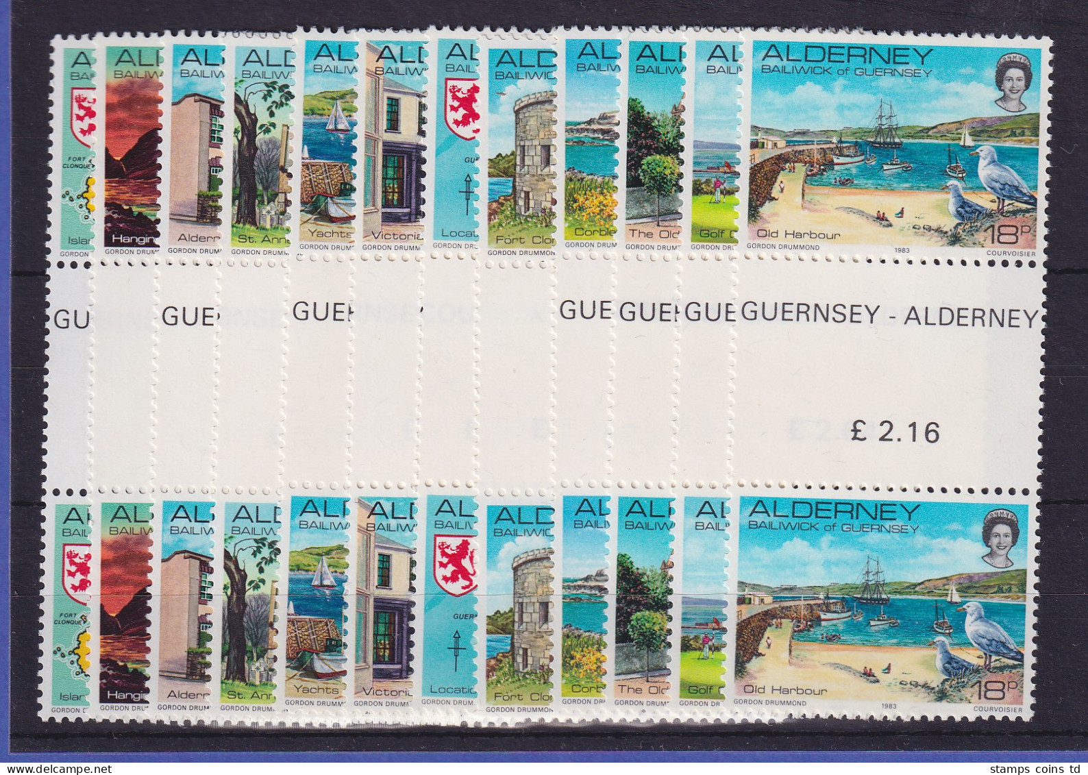 Guernsey Alderney 1983 Landesmotive Mi.-Nr. 1-12 Zwischenstegpaare Postfrisch ** - Guernsey