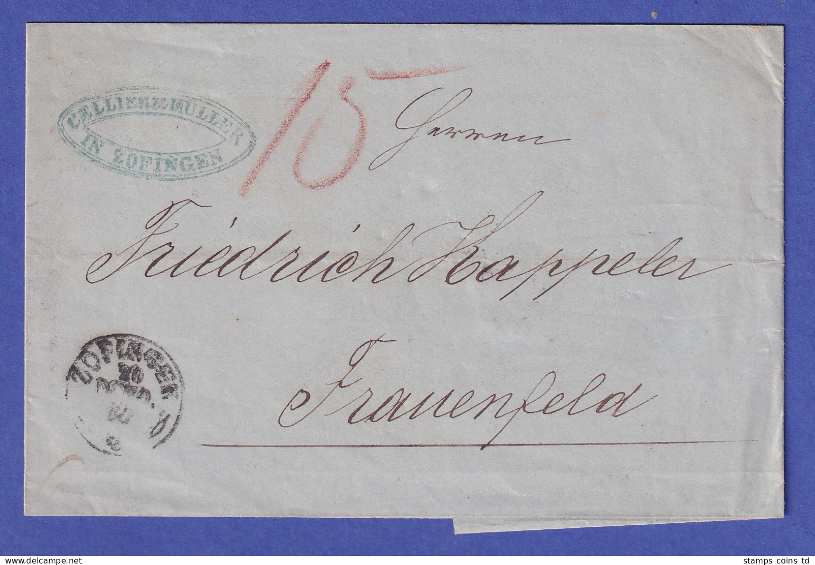 Schweiz Brief Mit Fingerhut-O ZOFINGEN Nach Frauenfeld 1860 - Autres - Europe