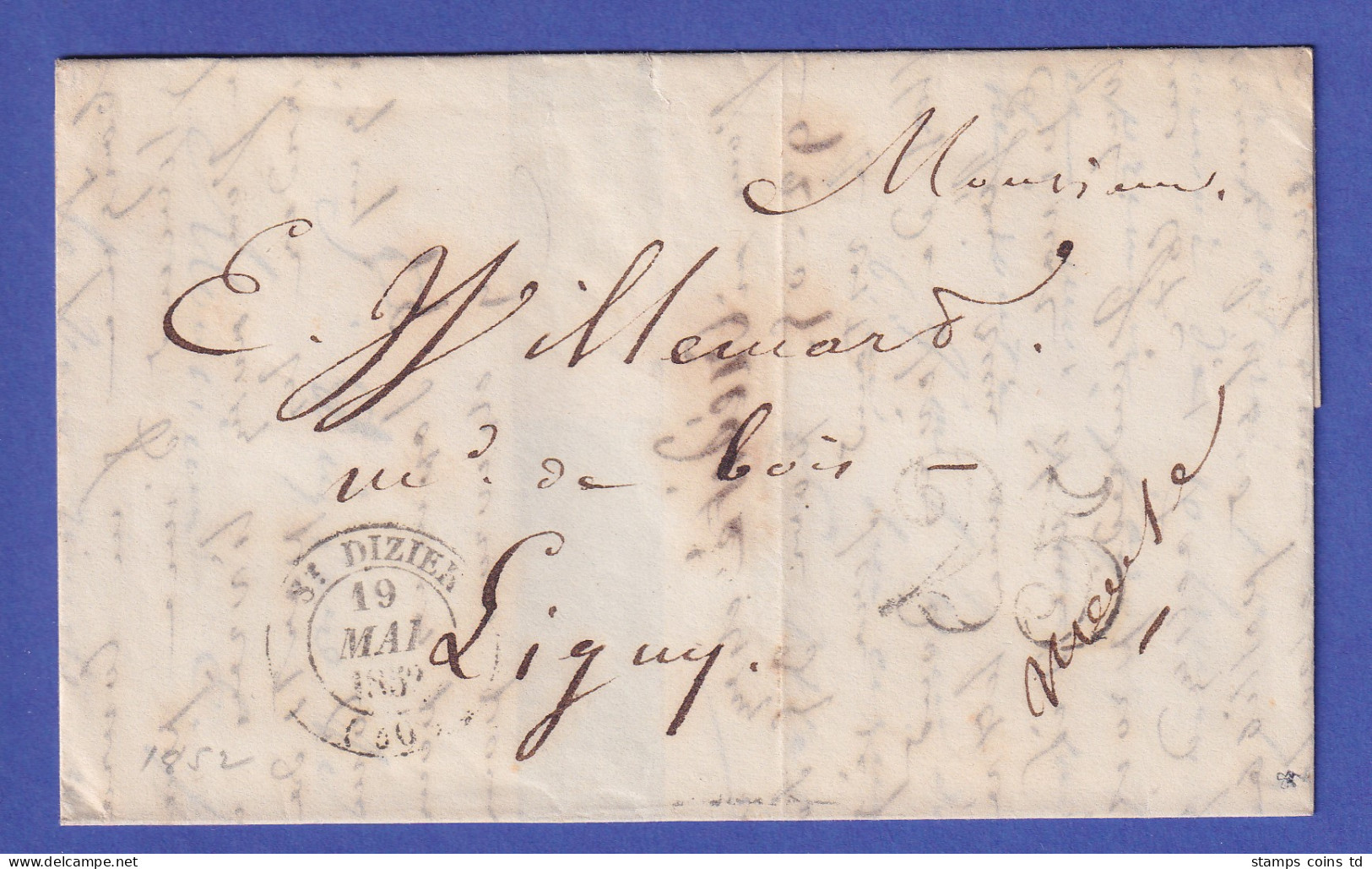 Frankreich Brief Mit Zweikreis-O ST. DIZIER Nach Ligny 1852 - Altri - Europa