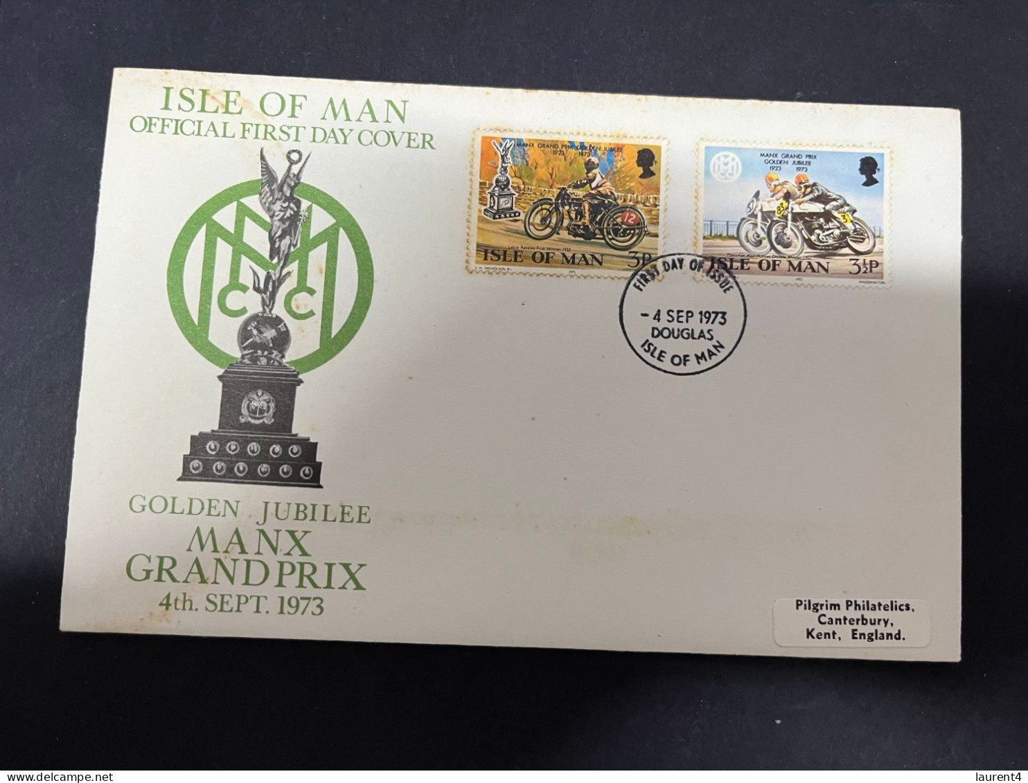 8-5-2024 (4 Z 29)  FDC (Isle Of Man) Europa 1973 - Manx Grand Prix (motorcycle) Some Rust - Man (Insel)