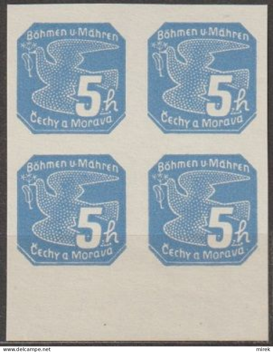 028/ Pof. NV 2, Ultramarin Blue, Border 4-block - Neufs