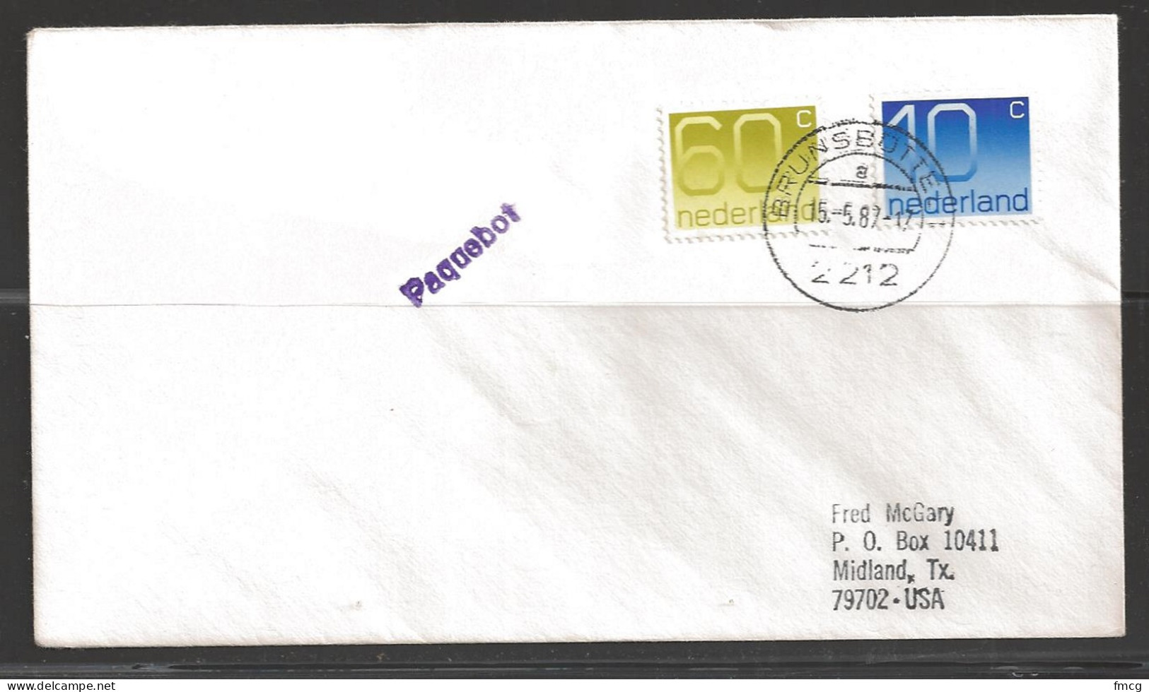 1987 Paquebot Cover, Netherlands Stamp Mailed In Brunsbuttel, Germany - Cartas & Documentos