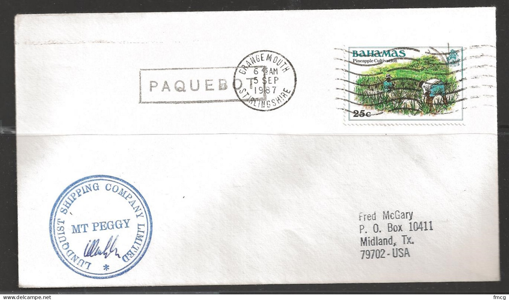 1987 Paquebot Cover, Bahamas Stamp Used In Grangemouth, UK 5 Sep 1987 - Bahamas (1973-...)