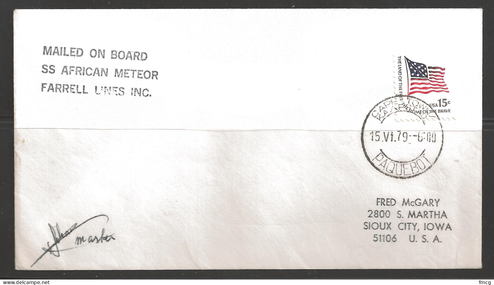 1979 Paquebot Cover, US 15 Cents Flag Stamp Used In Capetown South Africa - Lettres & Documents