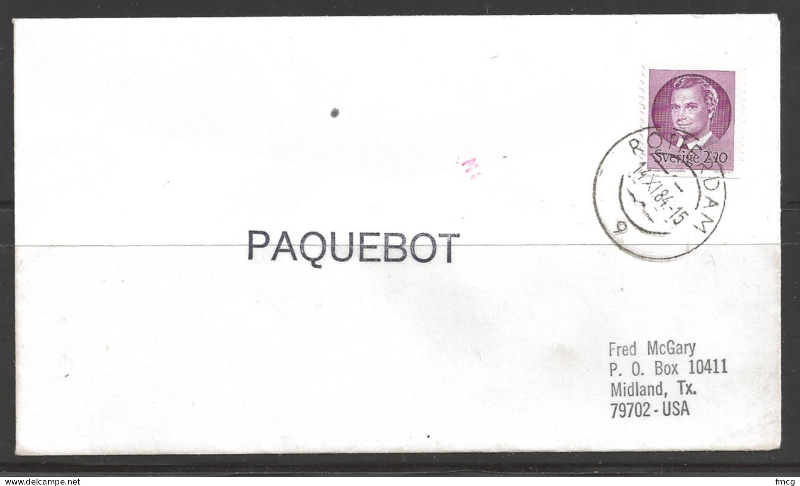 1984 Paquebot Cover, Sweden Stamp Used In Rotterdam, Netherlands - Cartas & Documentos