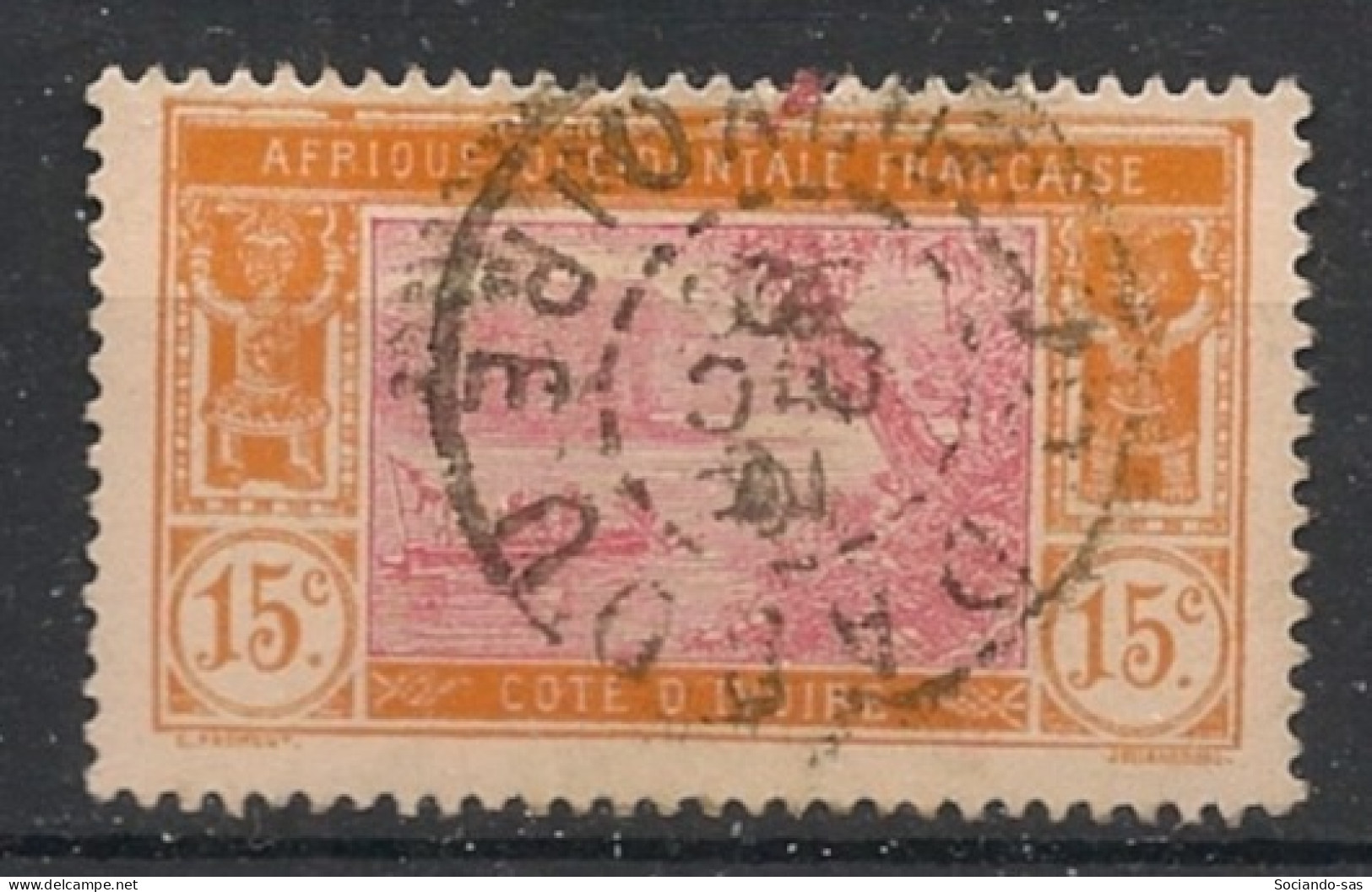 COTE D'IVOIRE - 1913-17 - N°YT. 46 - Lagune Ebrié 15c Jaune Et Rose - Oblitéré / Used - Gebruikt
