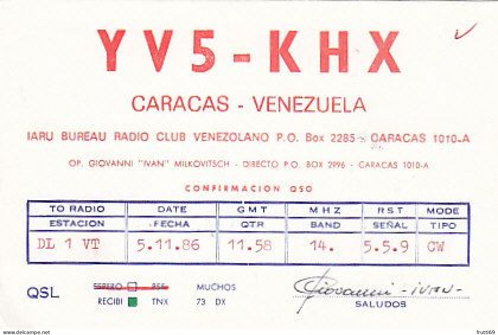 AK 210715  QSL - Venezuela - Caracas - Amateurfunk