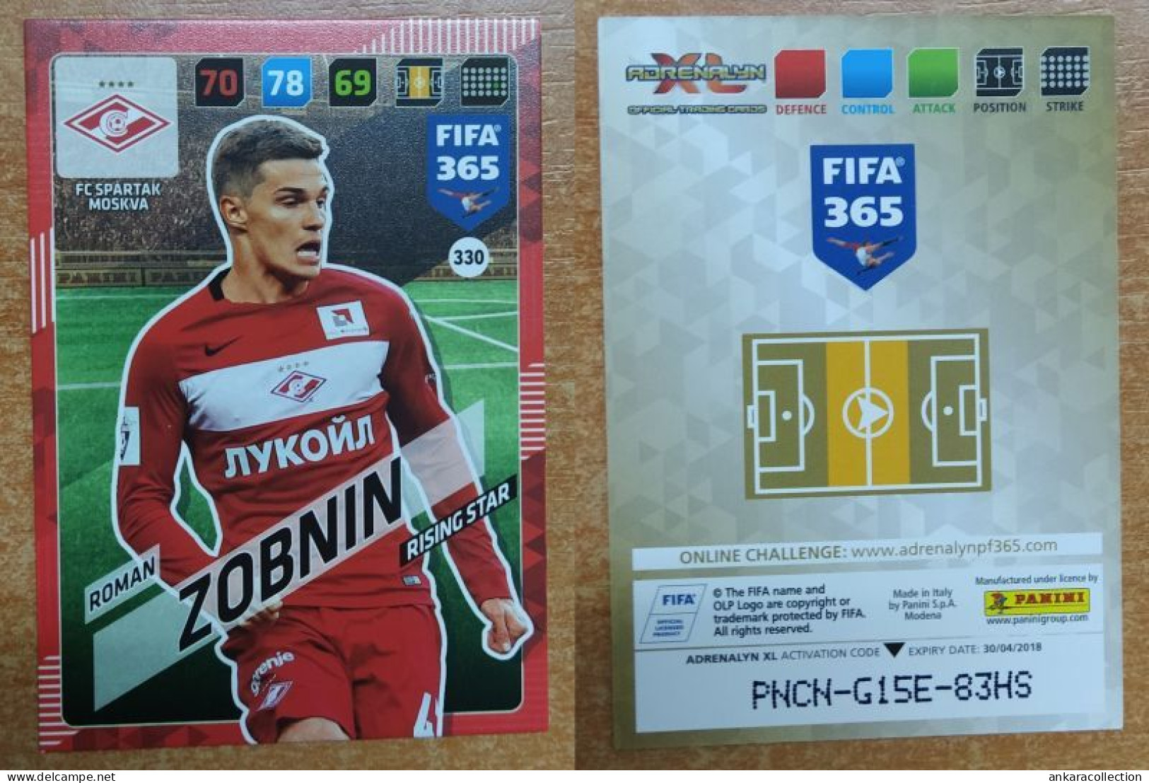 AC - 330 ROMAN ZOBNIN  FC SPARTAK MOSKVA  RISING STAR  PANINI FIFA 365 2018 ADRENALYN TRADING CARD - Trading Cards