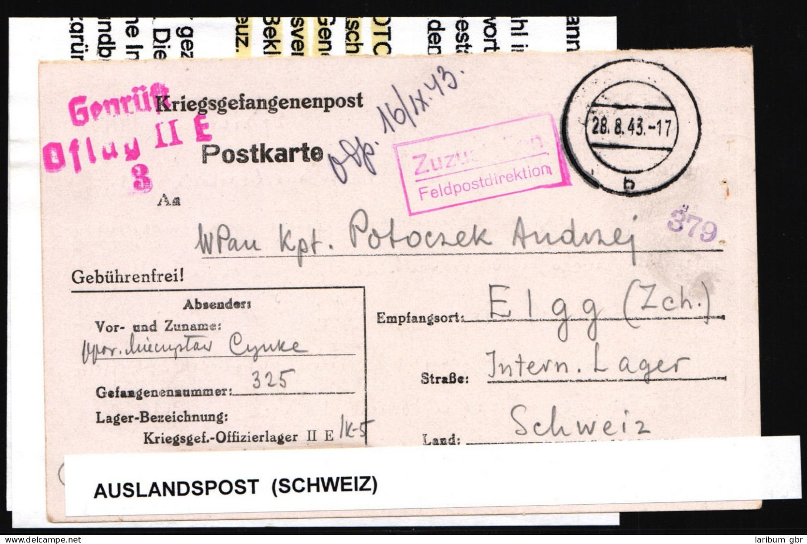 Generalgouvernement Kriegsgefangenenpost Auf Postkarte Auslandsfrankatur #NG594 - Besetzungen 1938-45