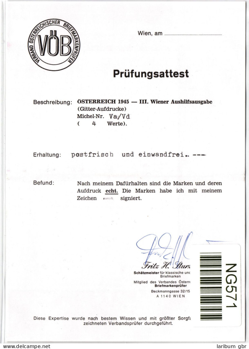 Österreich Va/Vd Postfrisch Vom Oberrand, Attest Sturzeis VÖB #NG571 - Autres & Non Classés