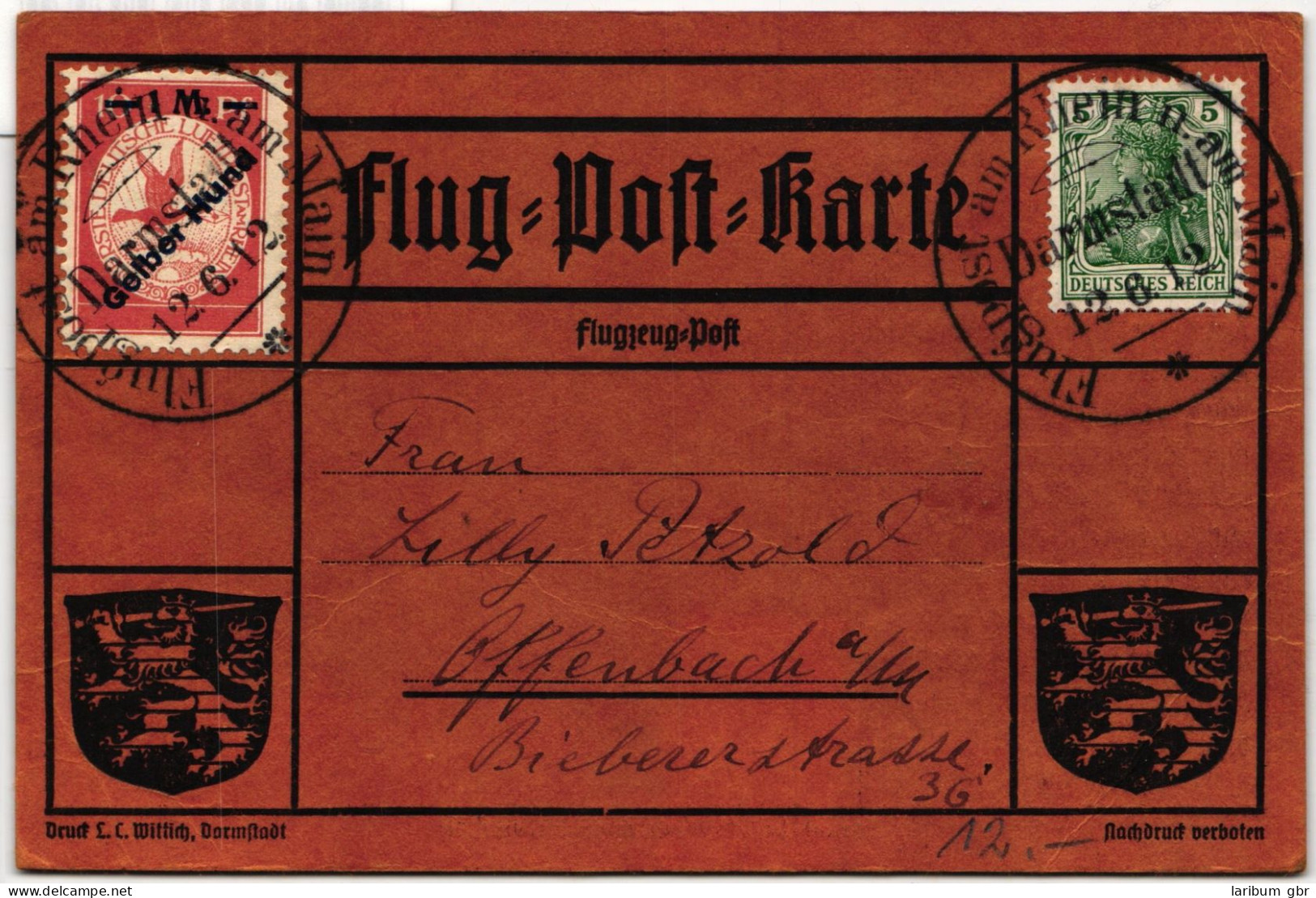 Deutsches Reich IV Auf Postkarte Rhein-Main-Flugpost #NG582 - Other & Unclassified
