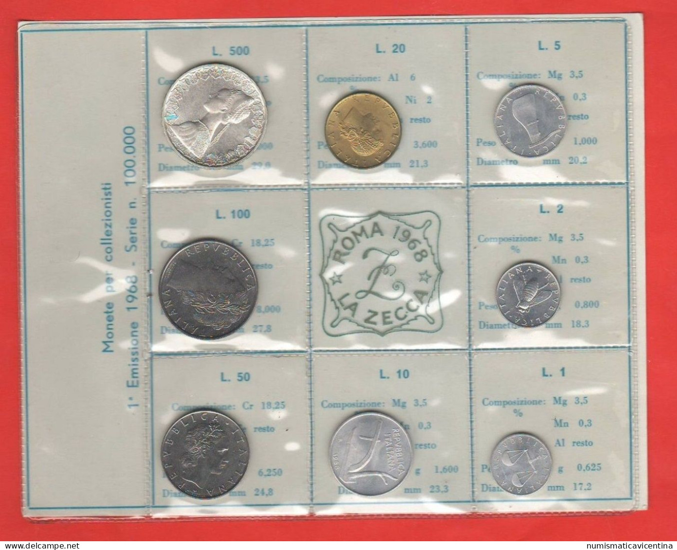 Italia 1968 Serie Divisionale 8 Valori UNC FDC - Mint Sets & Proof Sets