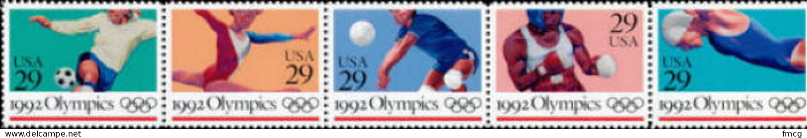 1992 25 Cents Summer Olympics, Strip Of 5, MNH - Unused Stamps