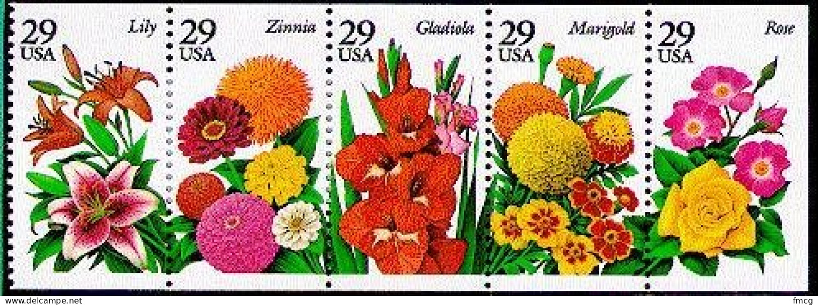 1994 29 Cents Garden Flowers, Booklet Pane Of 5, MNH - Neufs