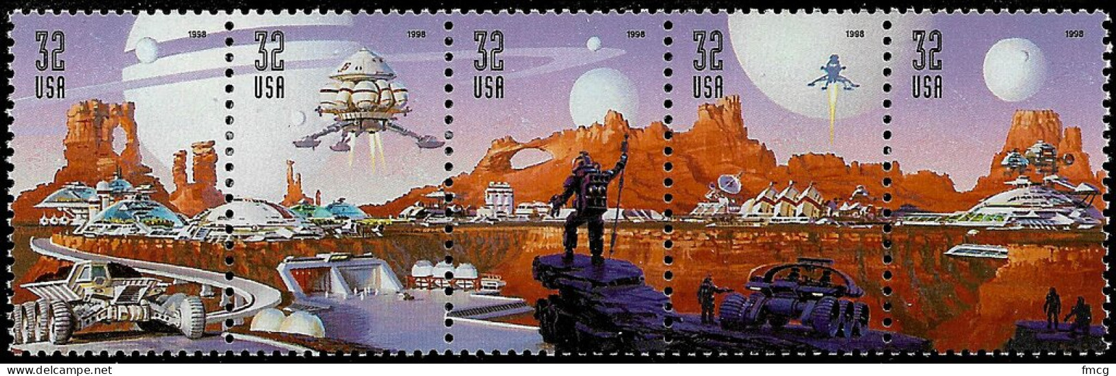 1998 32 Cents Space Discovery, Strip Of 5, MNH - Nuovi