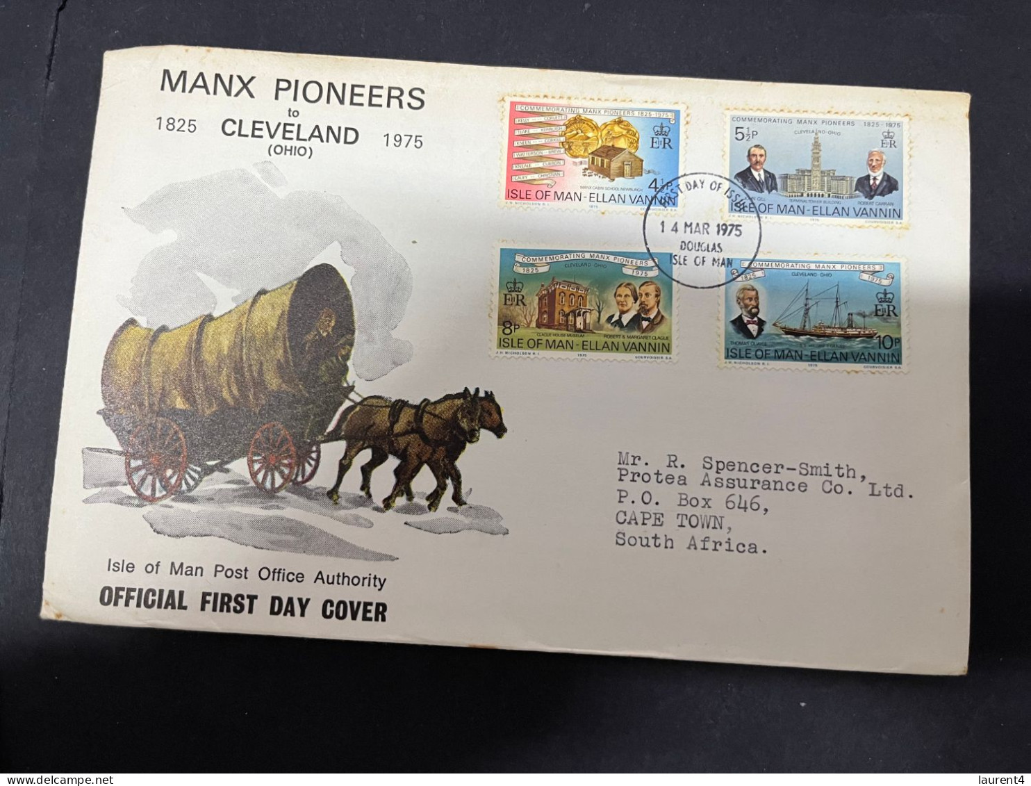 8-5-2024 (4 Z 29)  FDC (Isle Of Man) Europa 1975 - Manx Pioneers ( Some Rust ) 2 Covers (19 X 12cm) - Man (Eiland)