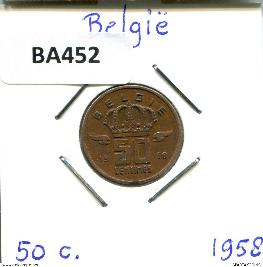 50 CENTIMES 1958 DUTCH Text BELGIQUE BELGIUM Pièce #BA452.F.A - 50 Centimes