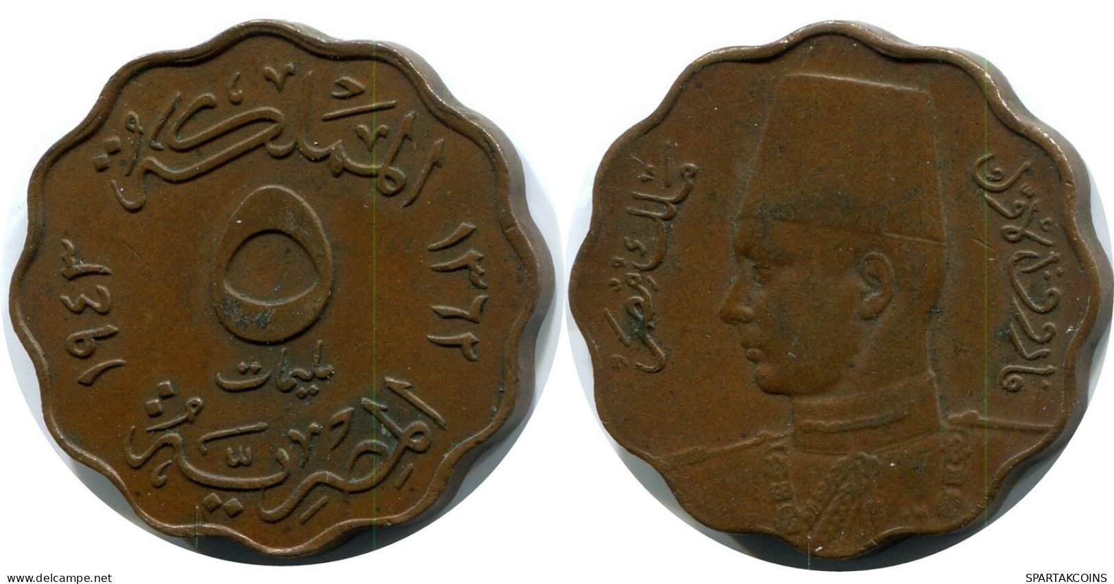 5 MILLIEMES 1943 ÄGYPTEN EGYPT Islamisch Münze #AX569.D.A - Egypte